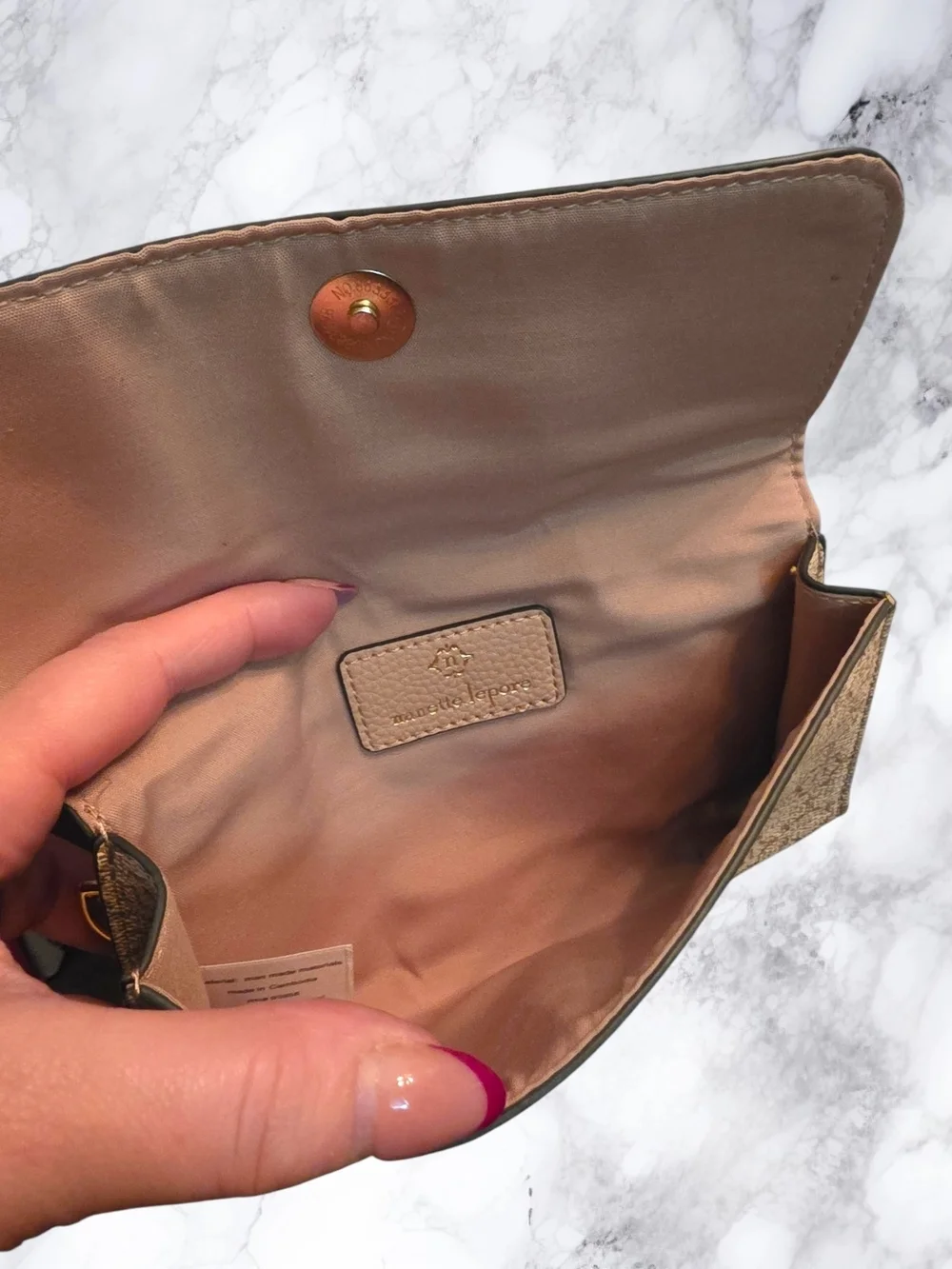 Nanette Lepore Blush Pink Monogram Chain Wallet Clutch Crossbody Envelope Bag